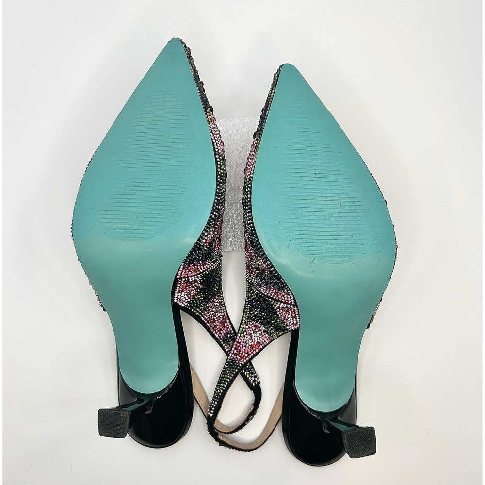 Betsey Johnson Clark Rhinestone Floral Slingback Pumps Black Pink Heels 10 NWOT - Picture 10 of 12